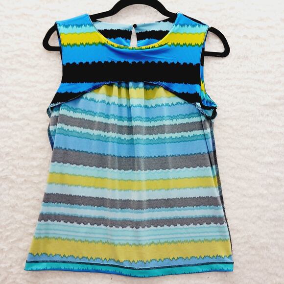 Blouse Size S Blue Yellow Lime Cruise Dopamine Stripe Minimalist Resort Resort - Picture 9 of 11